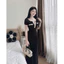Đầm body thời trang Nữ dáng dài suông chất thun gân co giãn tay ngắn cổ V cài cúc trước viền đen nổi bật có 2 màu