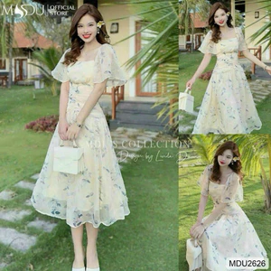 Đầm thời trang nữ mặc đi chơi chất voan hoa chinfon cao cấp có mút ngực tay xoè váy 2 lớp QC🌹🌹 👗 👗 👗 Shop Uyê