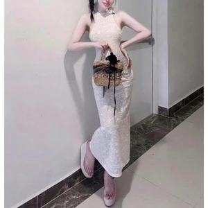 Đầm thiết kế thời trang nữ, đầm body dáng dài đuôi cá cổ yếm đính hoa vai tôn dáng, thanh lịch cực xinh 2 màu QC �