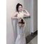 Đầm thiết kế thời trang nữ, đầm body dáng dài đuôi cá cổ yếm đính hoa vai tôn dáng, thanh lịch cực xinh 2 màu QC �