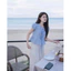 {tăng quà} Set đồ xinh Áo sơ mi cổ tròn tay phồng phối quần lụa ống suông. Shop Uyên Fashion