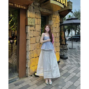 Set Váy Thời Trang Nữ, Áo Hai Dây Nhún Ngực Mix Chân Váy Xoè Dài, Đi Biển, Hẹn Hò Shop Uyên Fashion