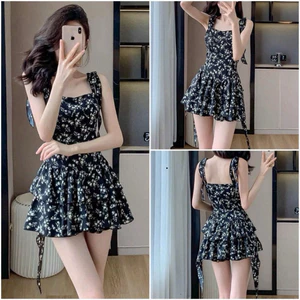 Đầm váy nữ hai dây mix dáng váy xòe tầng ngắn họa tiết hoa nhẹ nhàng dành cho các nàng diện đi biển, đi chơi, đi t