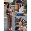 Set bộ lam thời trang nữ chất áo gấm tay lỡ cổ tròn đính nút tạo điểm nhấn phối quần tuyết nhung dài ống rộng Shop