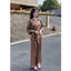 Set bộ lam thời trang nữ chất áo gấm tay lỡ cổ tròn đính nút tạo điểm nhấn phối quần tuyết nhung dài ống rộng Shop