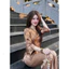 Set bộ lam thời trang nữ chất áo gấm tay lỡ cổ tròn đính nút tạo điểm nhấn phối quần tuyết nhung dài ống rộng Shop