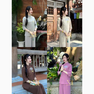 Đồ Lam Đi Chùa Cho Nữ - Hoạ Tiết Thêu Hoa, Chất Vân Mây Cao Cấp, Tay Lỡ Quần Ống Suông Quảng Châu Shop Uyên Fashio