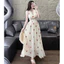 Đầm thời trang sexy mặc đi biển dáng dài cổ yếm cột nơ xẻ ngực sâu gợi cảm vải tơ in hoạ tiết hoa đỏ Shop Uyên Fas