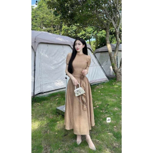 Đầm Dài Thiết Kế Ren 2 Lớp Thanh Lịch | Cổ Tròn Tay Ngắn, Đính Hoa Eo, Màu Tinh Khôi Shop Uyên Fashion