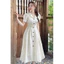 Đầm thời trang nữ chất xốp in hoa cổ sơ mi đính nút tay ngắn váu xoè bút chì thiết kế xinh xắn mặc đi chơi, đi tiệ