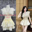 Set váy tiểu thư cổ V trang trí đá tầng và chân váy, lý tưởng cho đi chơi và dự tiệc tại Shop Uyên Fashion