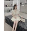 Set váy tiểu thư cổ V trang trí đá tầng và chân váy, lý tưởng cho đi chơi và dự tiệc tại Shop Uyên Fashion