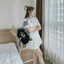 Set váy thời trang nữ áo thun cổ tròn phối sọc ngang chất thun mix váy xếp ly ngắn thể thao cực xinh 👗 👗 👗 Shop