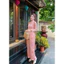 Set Đồ Lam Nữ Đi Chùa Thời Trang Thiết Kế Chất Gấm Cao Cấp Cổ Trụ Tay Dài Áo Xẻ Tà In Họa Tiết Quần Dài Dịu Dàng Q