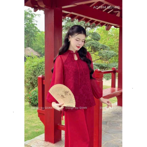 Set Pháp Phục Thun Tơ Thêu Hoa Nổi Phối Quần Tuyết Nhung Dáng Suông – Bộ Áo Dài Đi Chùa, Đi Lễ Tết 2026 | TiNa Fas