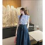 Set váy maxi chất áo lụa sọc cổ tròn cột nơ không tay mix chân váy jeans cứng phong cách nữ tính dịu dàng QC🌹🌹 �