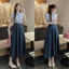 Set váy maxi chất áo lụa sọc cổ tròn cột nơ không tay mix chân váy jeans cứng phong cách nữ tính dịu dàng QC🌹🌹 �