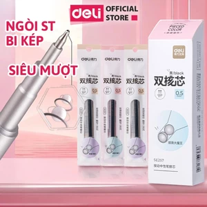 Combo 10 20 Ruột Bút Gel Deli Mực Đen Siêu Mượt Nhanh Khô Ngòi ST 0.5mm Bi Kép Nâng Cấp