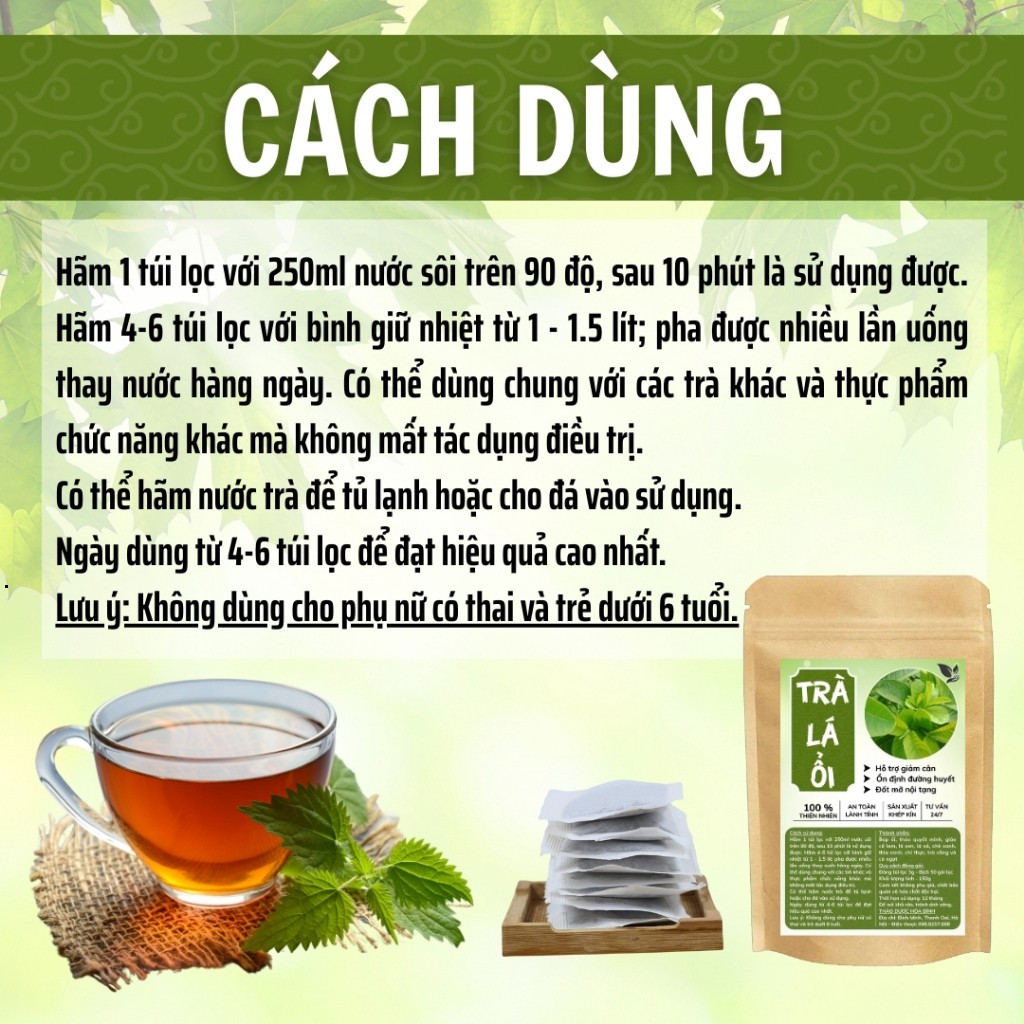 Hòa Bình Organic - Trà Túi Lọc Lá Ổi, Thanh Nhiệt, Thải mỡ bụng, Giảm mỡ máu, Ổn định đường huyết. Bịch 50 lọc.
