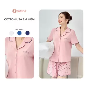 Bộ mặc nhà pijama nữ SUNFLY cotton USA co dãn tốt áo cộc quần sooc thoải mái ST9365
