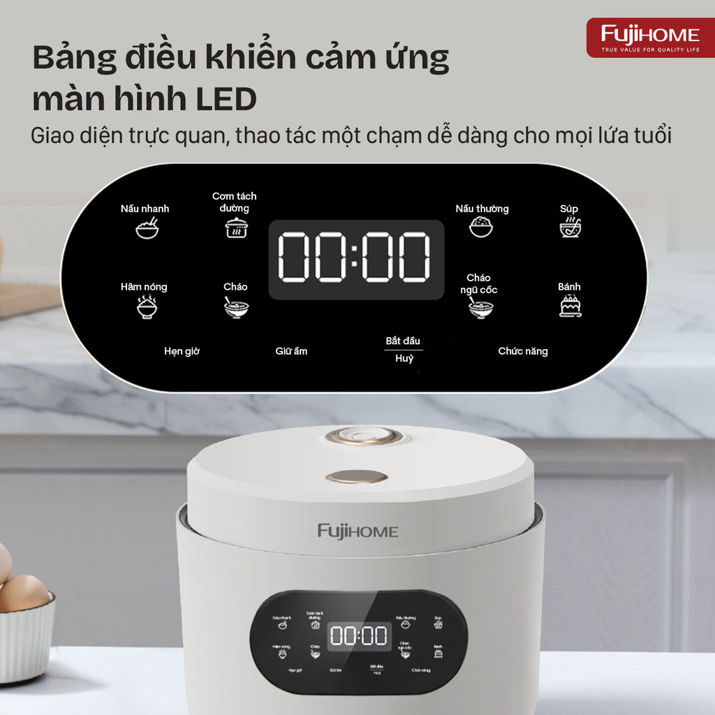 Nồi cơm điện giảm đường 1.2L Nhập Khẩu FUJIHOME RC12LS đa chức năng, nồi cơm điện tử tách đường