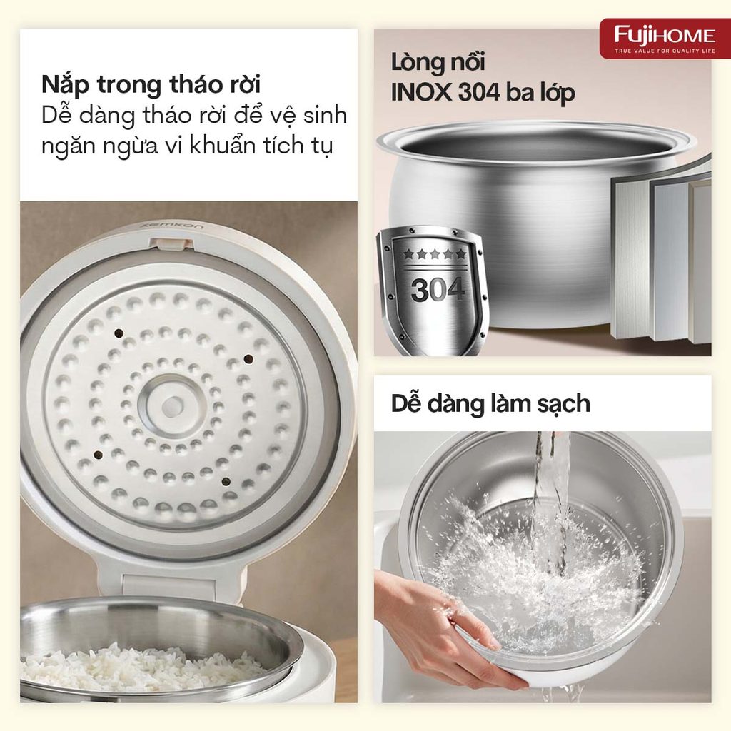Nồi cơm điện giảm đường 1.2L Nhập Khẩu FUJIHOME RC12LS đa chức năng, nồi cơm điện tử tách đường