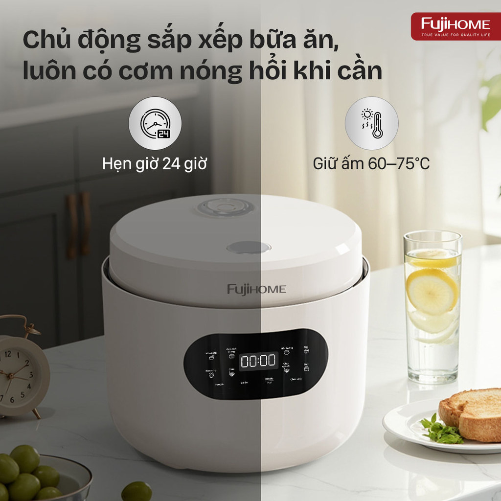 Nồi cơm điện giảm đường 1.2L Nhập Khẩu FUJIHOME RC12LS đa chức năng, nồi cơm điện tử tách đường