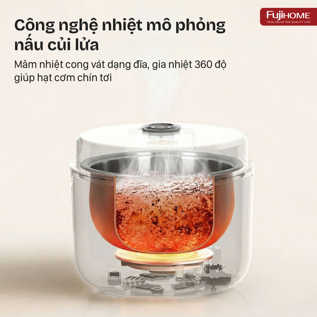 Nồi cơm điện giảm đường 1.2L Nhập Khẩu FUJIHOME RC12LS đa chức năng, nồi cơm điện tử tách đường