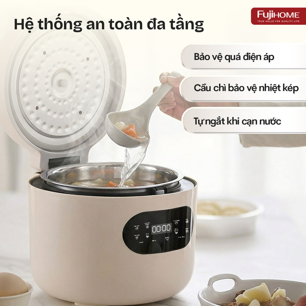 Nồi cơm điện giảm đường 1.2L Nhập Khẩu FUJIHOME RC12LS đa chức năng, nồi cơm điện tử tách đường