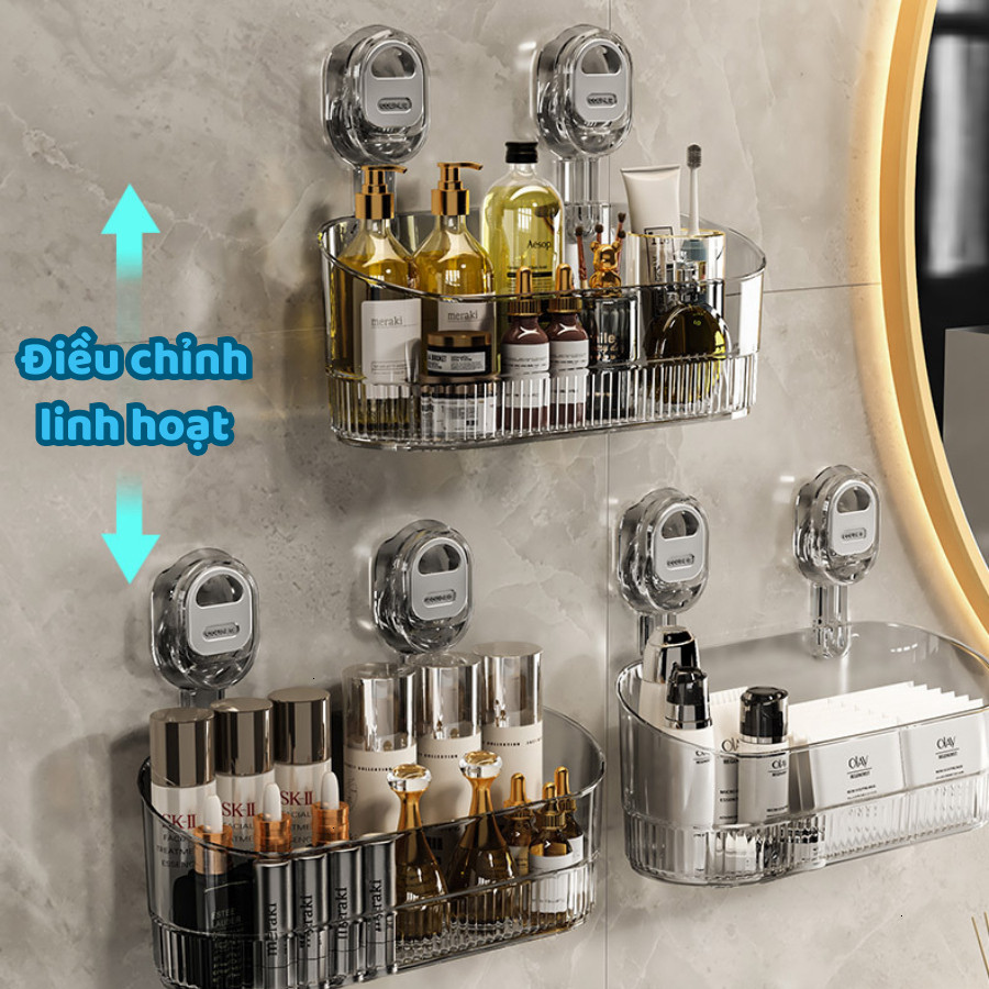 Kệ Để Đồ Nhà Tắm Hút Chân Không, Kệ Nhà Tắm Không, Nhà Bếp Không Khoan, Không Dán, Có Lỗ Thoát Nước athuy