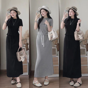 Set Bộ Nữ Áo Thun Basic Mix Chân Váy Dài Ống Suông HCOM27176 - Đồ Bộ Nữ Thời Trang Thanh Lịch JEMMY STYLE
