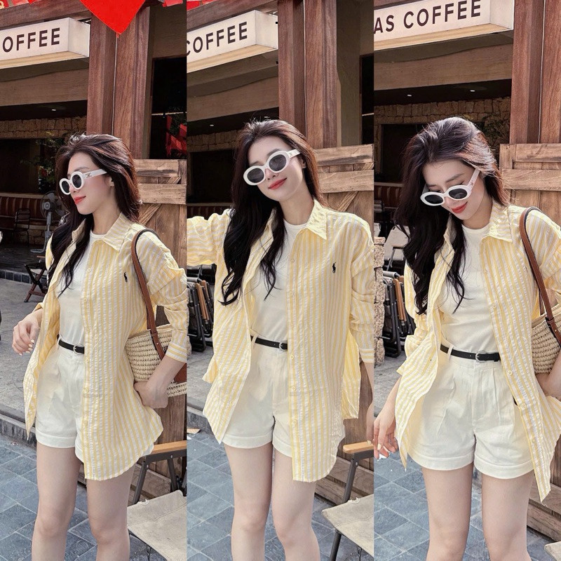 Set bộ 3 món: Áo khoác sơmi sọc caro xốp + Áo thun tăm + Quần short kèm dây nịt