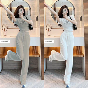 Sét đồ nữ đi chơi năng động, áo ôm croptop mix kèm quần dài có túi chất tăm lạnh
