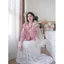 Set váy dài - Set váy nữ đi biển xinh, set áo sơ mi lụa chéo tay dài phối chân váy xòe ren dáng dài có lót dễ thương