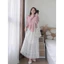 Set váy dài - Set váy nữ đi biển xinh, set áo sơ mi lụa chéo tay dài phối chân váy xòe ren dáng dài có lót dễ thương
