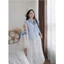 Set váy dài - Set váy nữ đi biển xinh, set áo sơ mi lụa chéo tay dài phối chân váy xòe ren dáng dài có lót dễ thương
