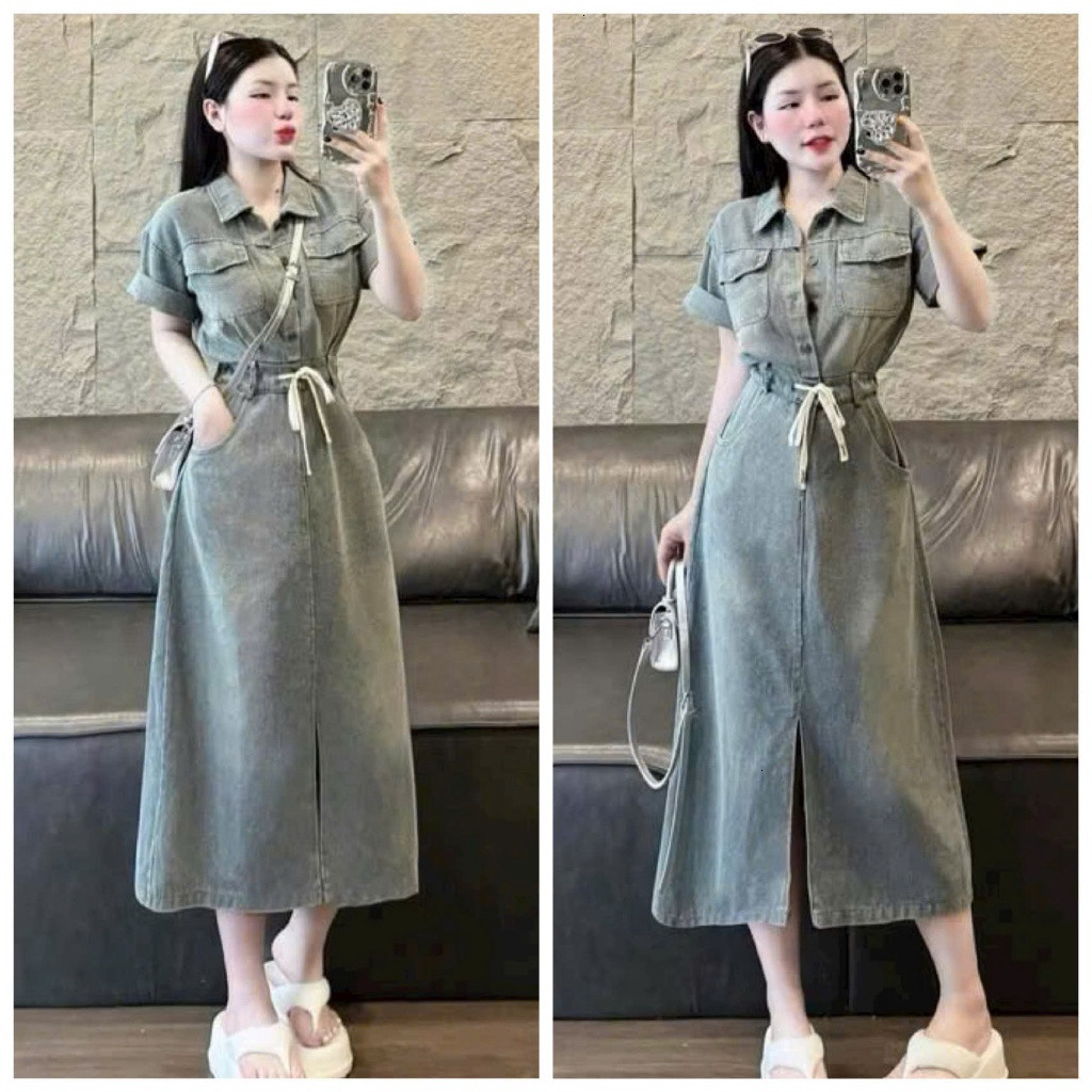 Đầm Váy Nữ Jeans Xòe Dáng Dài Xẻ Tà Với Tone Màu Teen Siêu Xinh, Sang Chảnh