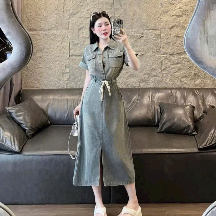 Đầm Váy Nữ Jeans Xòe Dáng Dài Xẻ Tà Với Tone Màu Teen Siêu Xinh, Sang Chảnh