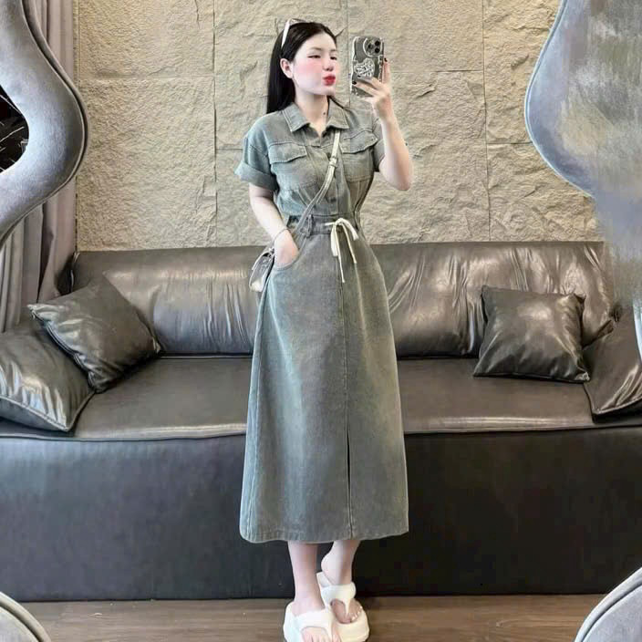 Đầm Váy Nữ Jeans Xòe Dáng Dài Xẻ Tà Với Tone Màu Teen Siêu Xinh, Sang Chảnh