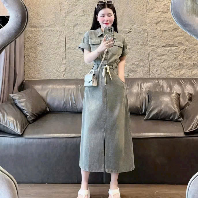 Đầm Váy Nữ Jeans Xòe Dáng Dài Xẻ Tà Với Tone Màu Teen Siêu Xinh, Sang Chảnh