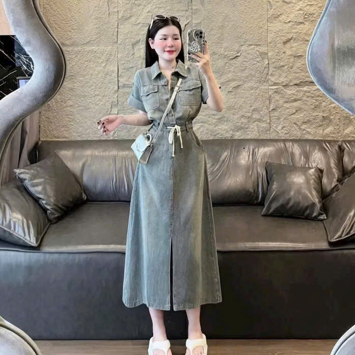 Đầm Váy Nữ Jeans Xòe Dáng Dài Xẻ Tà Với Tone Màu Teen Siêu Xinh, Sang Chảnh