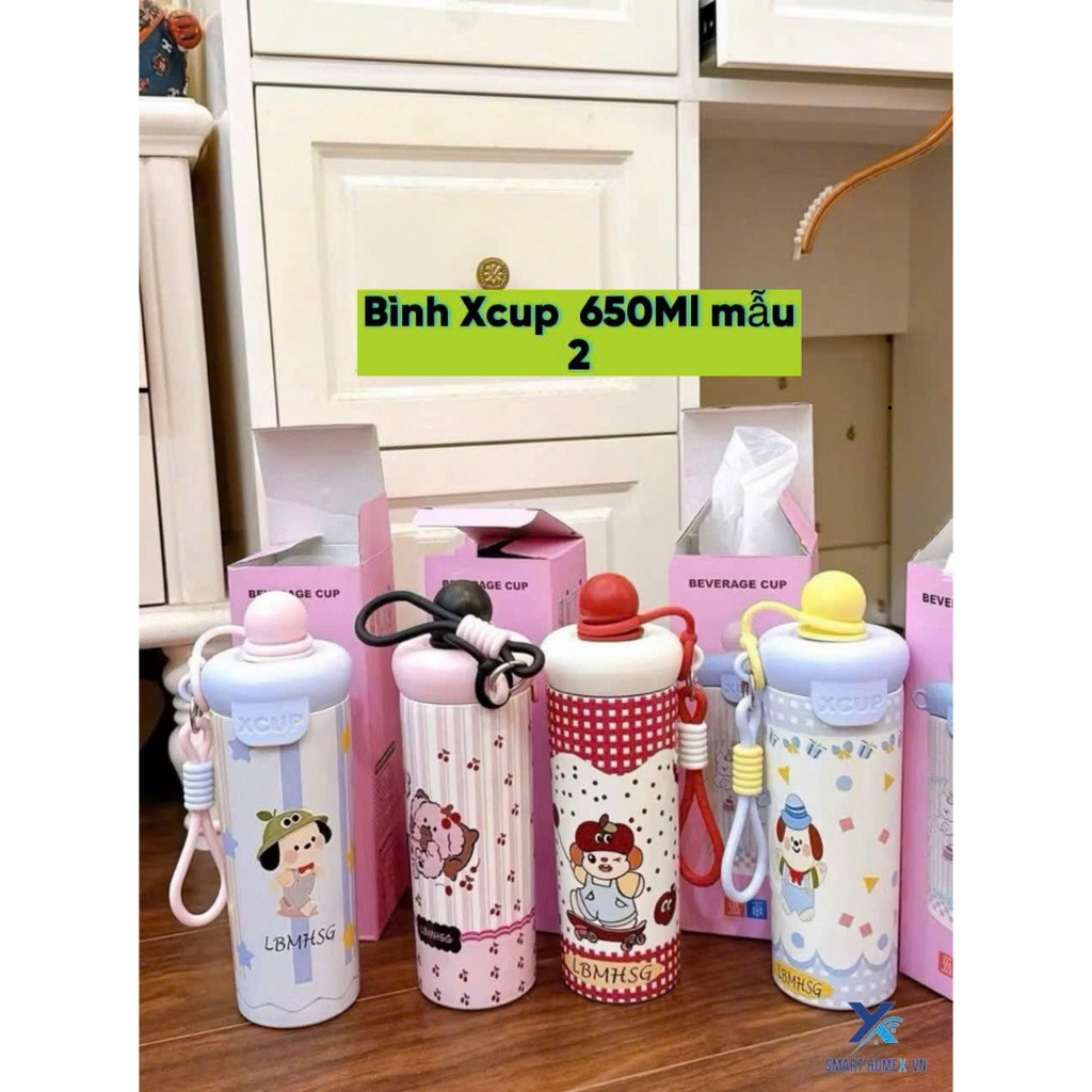 Bình Nước Giữ Nhiệt 600ml va 650ml In Hình hoạt hình - Chống Tràn, Thép 316 Cao Cấp - Phù Hợp Học Sinh adung