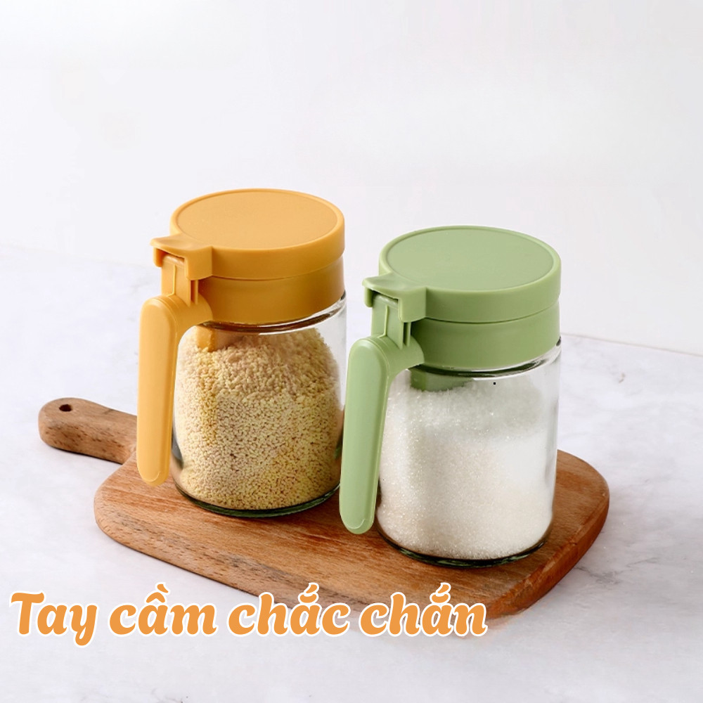 Lọ Đựng Gia Vị Thuỷ Tinh Có Ngăn Thìa Riêng DECOR, Hũ Đựng Gia Vị Nhà Bếp Chống Ẩm Dung Tích 400ml pm