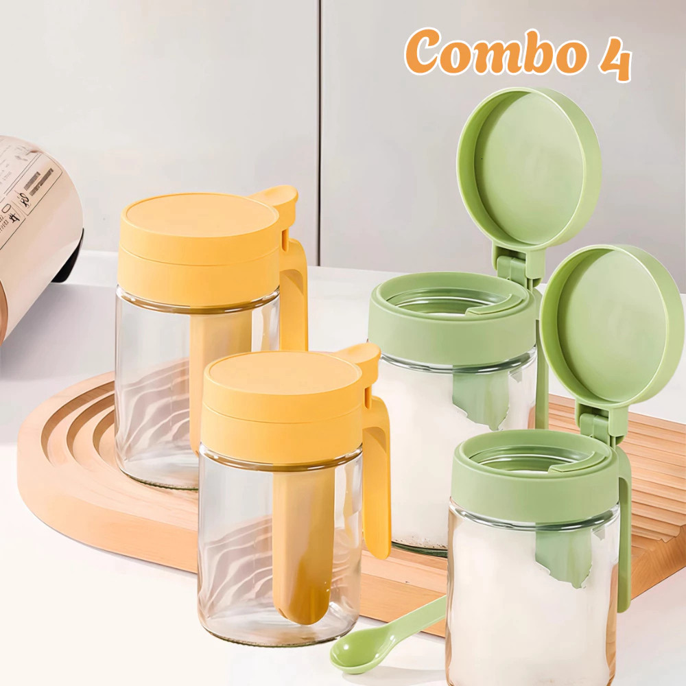 Lọ Đựng Gia Vị Thuỷ Tinh Có Ngăn Thìa Riêng DECOR, Hũ Đựng Gia Vị Nhà Bếp Chống Ẩm Dung Tích 400ml pm
