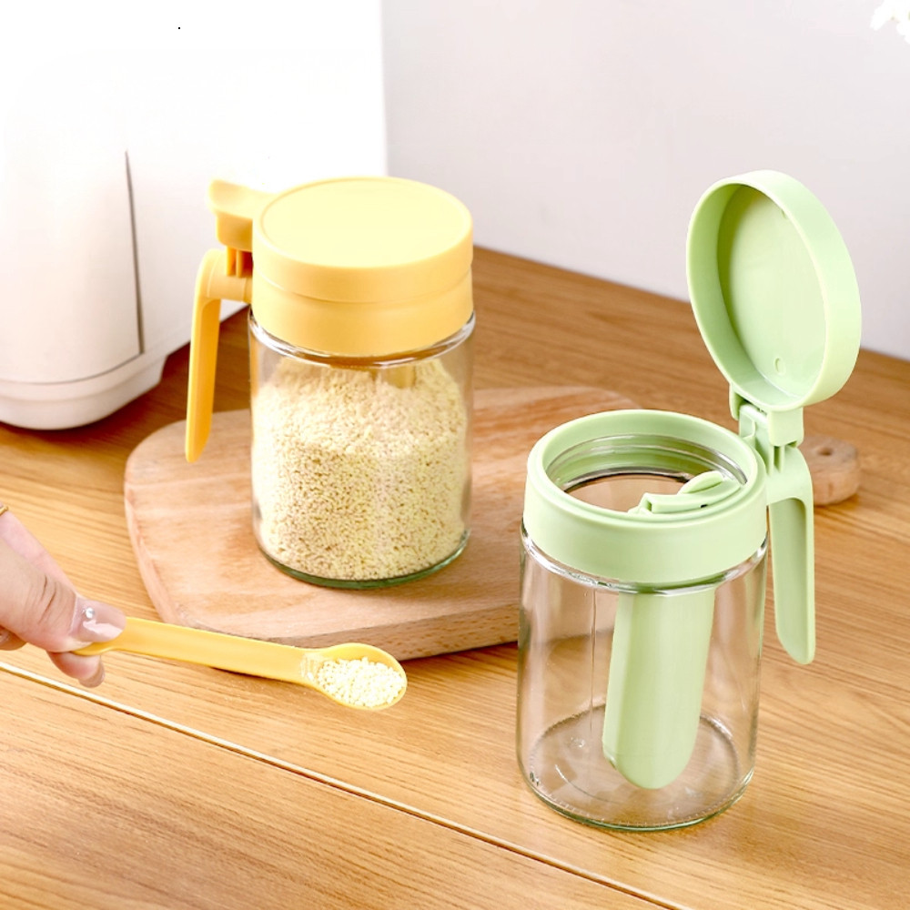 Lọ Đựng Gia Vị Thuỷ Tinh Có Ngăn Thìa Riêng DECOR, Hũ Đựng Gia Vị Nhà Bếp Chống Ẩm Dung Tích 400ml pm