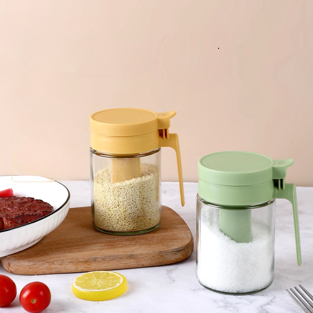 Lọ Đựng Gia Vị Thuỷ Tinh Có Ngăn Thìa Riêng DECOR, Hũ Đựng Gia Vị Nhà Bếp Chống Ẩm Dung Tích 400ml pm