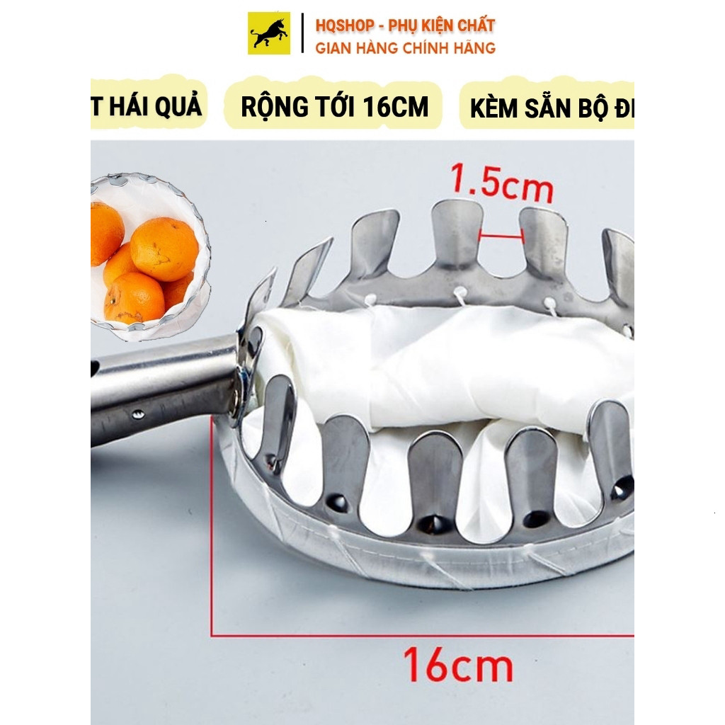 Vợt hái trái cây trên cao đa năng kèm túi vải, dụng cụ hái hoa quả kim loại siêu bền đẹp hoadong