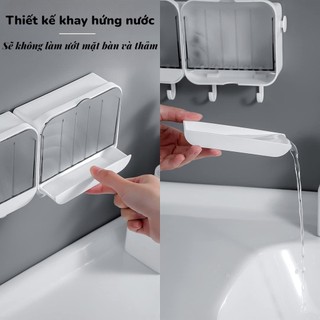 Hộp Xà Phòng Dán Tường Phòng Tắm 3in1 Có Nắp Chống Nước, Không Khoan, Khay Điện Thoại + Móc Treo