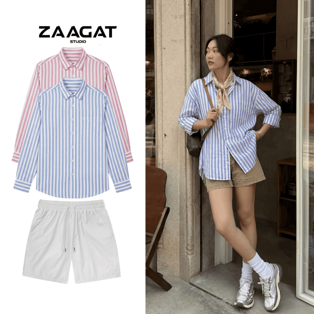 Áo Sơ Mi Kẻ Sọc Vải  Linen Form Rộng ZAAGAT STUDIO Phù Hợp Nam Nữ Dạo Phố Đi Biển Đi Cà Phê