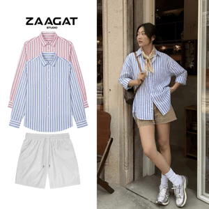 Áo Sơ Mi Kẻ Sọc Vải Linen Form Rộng ZAAGAT STUDIO Phù Hợp Nam Nữ Dạo Phố Đi Biển Đi Cà Phê